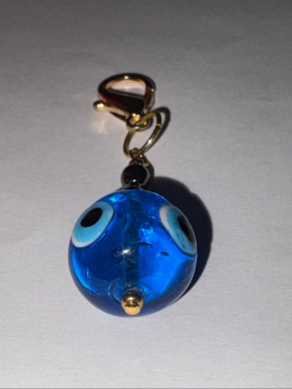 Hand Crafted Hematite Blue Evil Eye Glass Bead Keychain Purse Charm - Picture 3 of 6